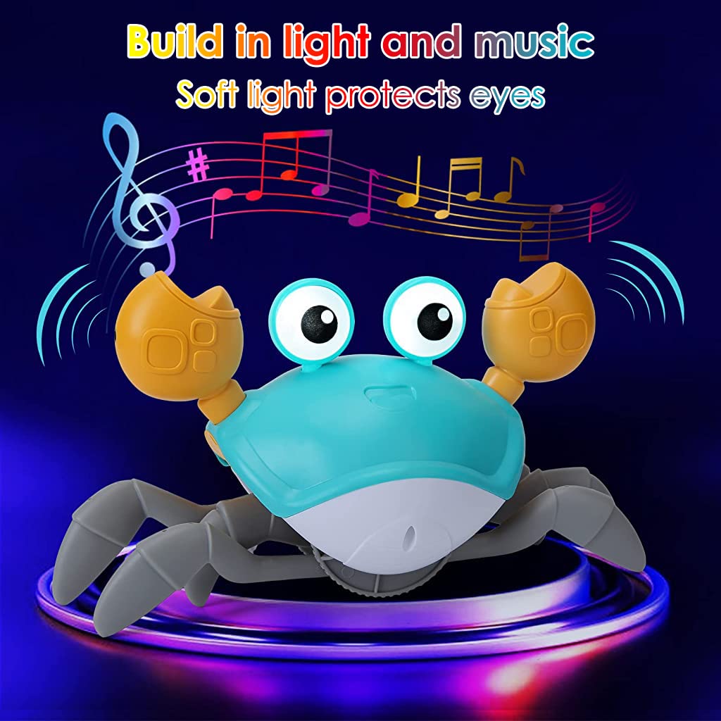 PATPAT Crab Walking Toy with Music, Auto Avoid Obstacles Running Crab Toy, Crawling Crab Baby Toy Gifts, Walking Crab Music Toy with Glowing Eyes, USB Rechargeable, Moving Crab Toy for Baby (Blue) PATPAT Crab Walking Toy with Music, Auto Avoid Obstacles Running Crab Toy, Crawling Crab Baby Toy Gifts, Walking Crab Music Toy with Glowing Eyes, USB Rechargeable, Moving Crab Toy for Baby (Blue)